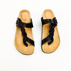 Cushionaire Black Braided Thong Cushioned Sandal Size 10 MINT